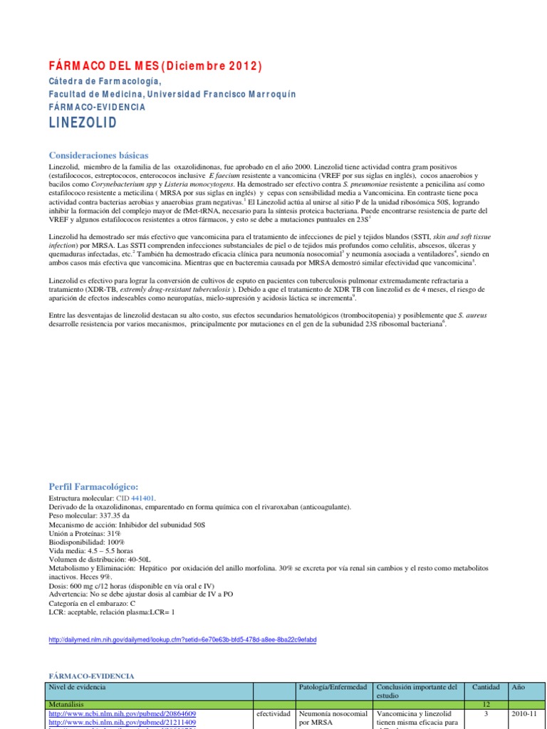 Efectos Secundarios y Metabolismo de Linezolid | PDF | Antibióticos ...