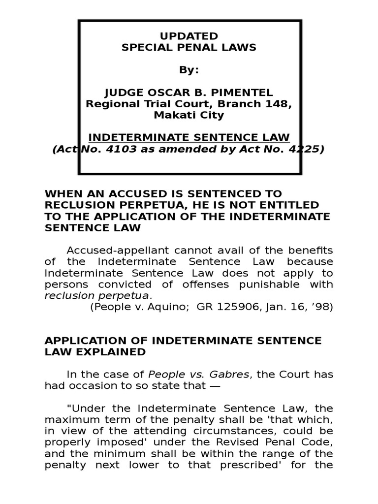 Indeterminate Sentence Law Guide | PDF | Probation | Sentence (Law)