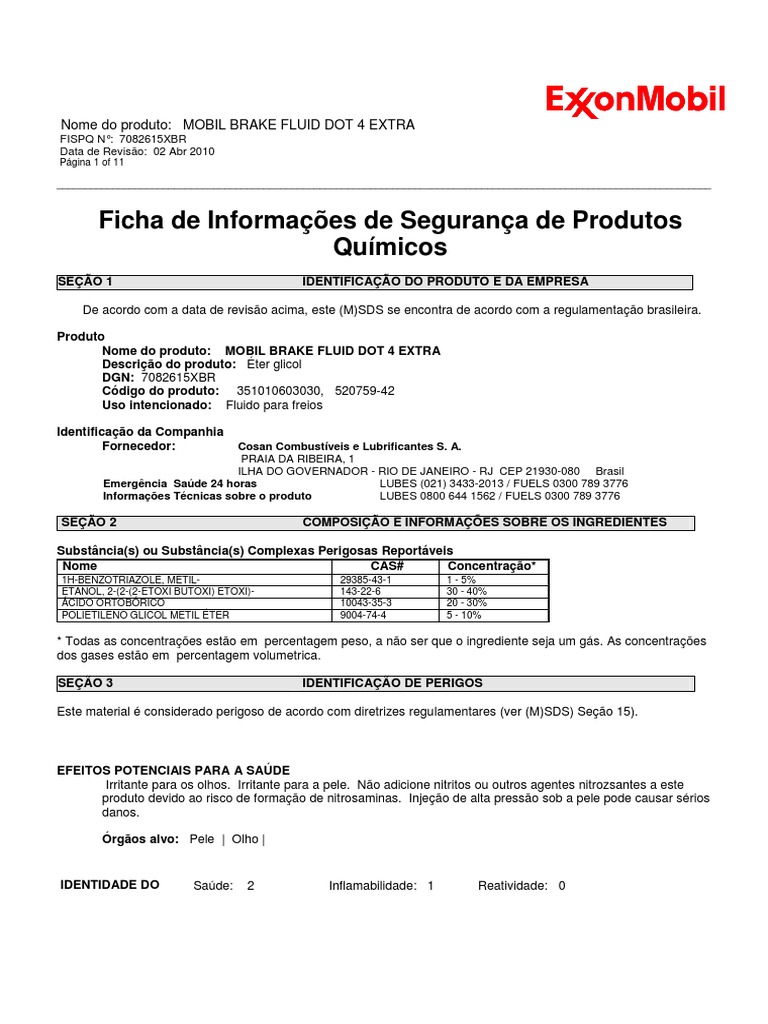 Msds 06 Mobil Brake Fluid Dot PDF Guante Etanol, 51 OFF