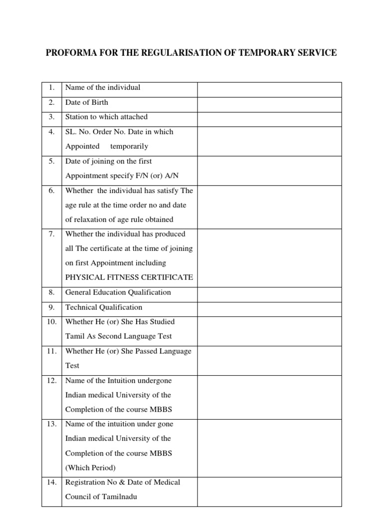 Proforma For The Regularisation of Temporary Service | PDF