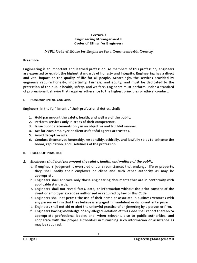 Lecture 3 - Code of Ethics Engineers - NSPE | PDF | Engineer | Employment