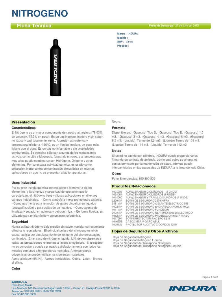 Ficha Tecnica NITROGENO | PDF | Nitrógeno | Oxígeno