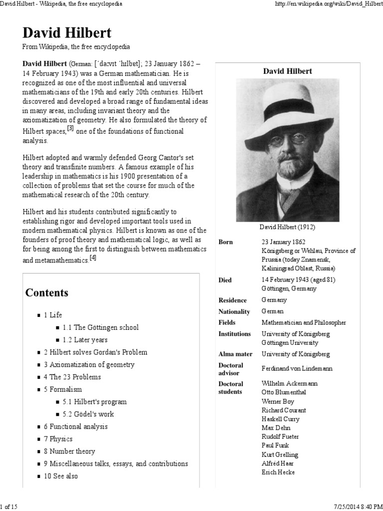 David Hilbert Wikipedia, The Free Encyclopedia PDF Teaching