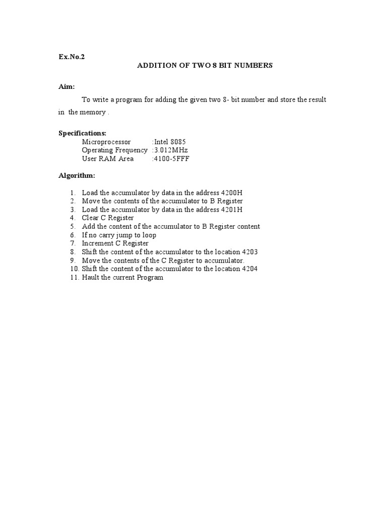8085 8-Bit Addition Program | PDF | Assembly Language | Central ...