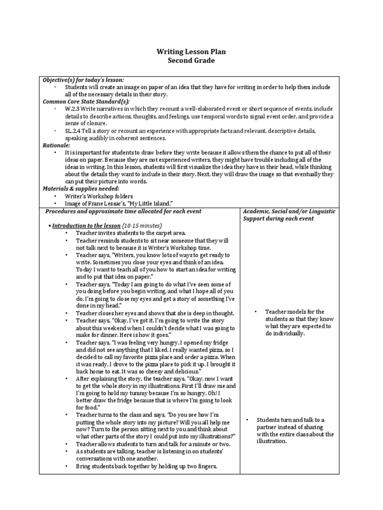 Second Grade Writing Lesson Plan | PDF | Leisure