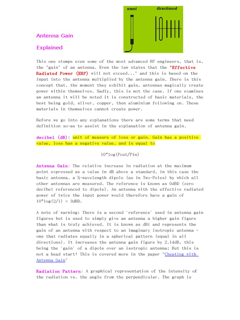 Antenna Gain Explained "Effective Radiated Power (ERP) PDF Antenna