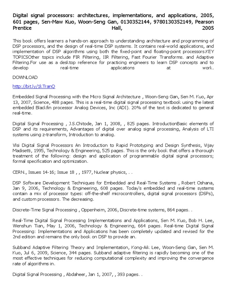Digital Signal Processors Architectures Implementations and