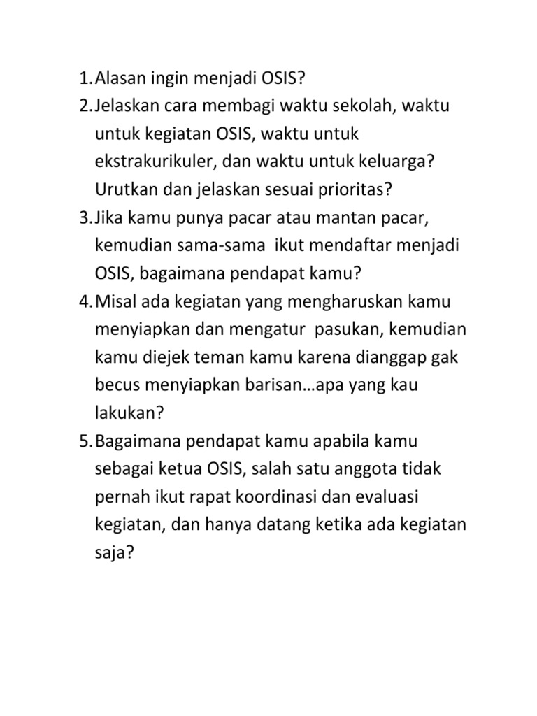 Alasan Ingin Menjadi Osis