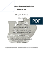 Klondike Lane Elementary Supply Lists Kindergarten