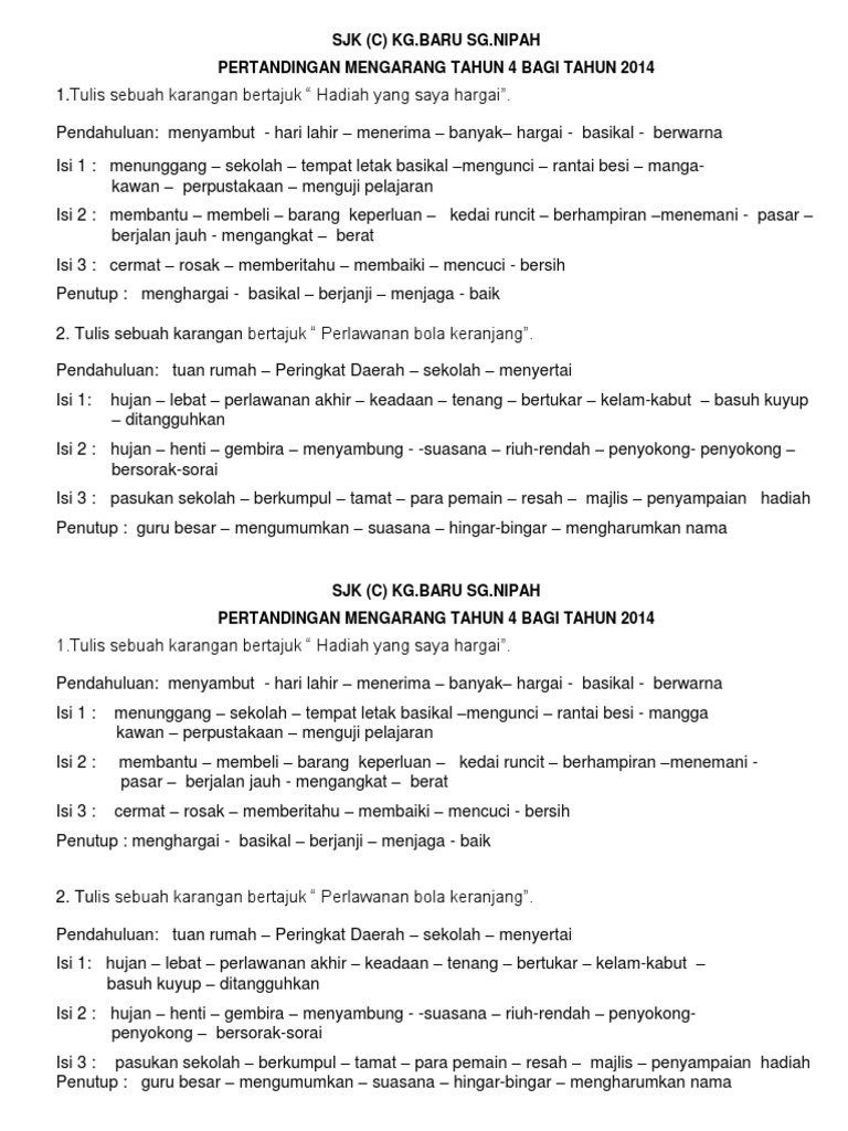 Karangan Tahun 4 Sjkc Pdf