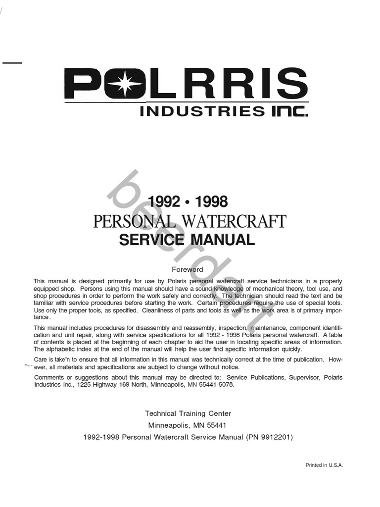 Polaris PWC 1992-1998 Factory Service Manual. 1990 1997 Yamaha ...