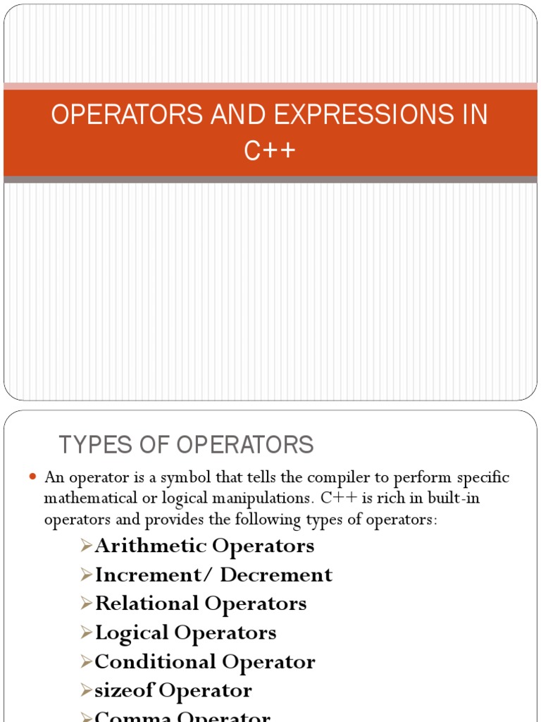 C++ Operators and Expressions Overview | PDF | Data Type | Boolean Data ...
