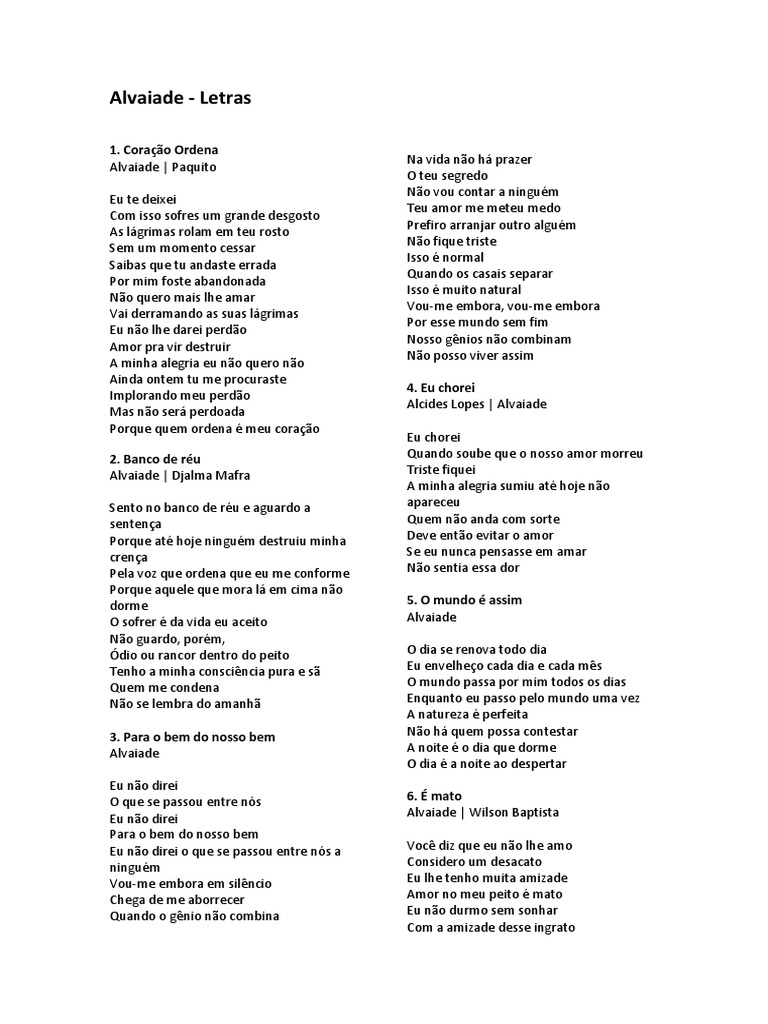 Letras populares brasileiras de Alvaiade | PDF | Felicidade | Amor