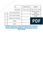 Details of Entrance Exam and Interviews of Various Courses Offered by Instt of Behavioral Science