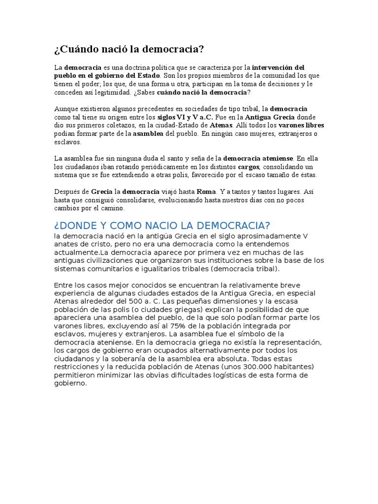 Origen y Evolución de la Democracia | PDF | Atenas | Antigua Grecia