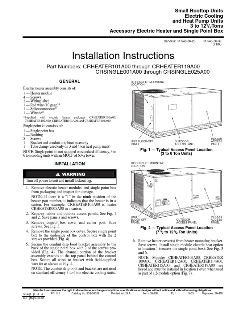 Carrier CRHEATER Installation Instructions | PDF | Hvac | Fuse (Electrical)