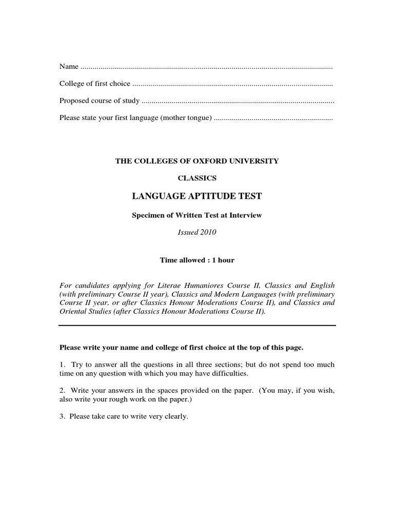 Oxford Classics Language Test | PDF | Adjective | Noun