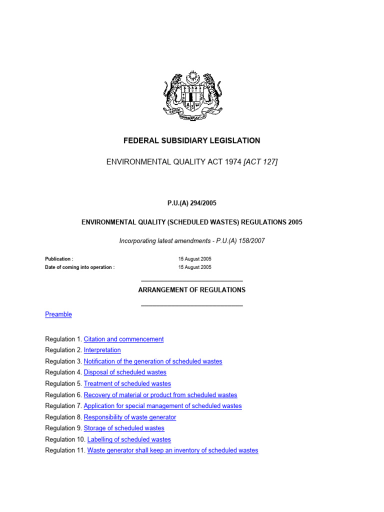 Environmental Quality (Scheduled Wastes) Regulations 2005 (Malaysia ...