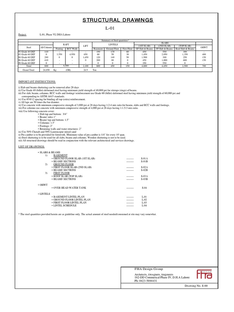 Structural Drawings: Important Instructions | PDF | Beam (Structure ...