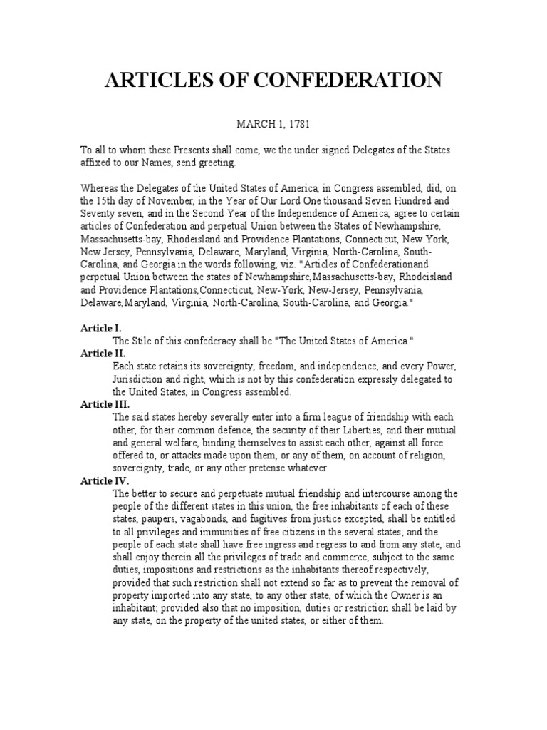 Articles of Confederation Overview | PDF | Judgment (Law) | U.S. State