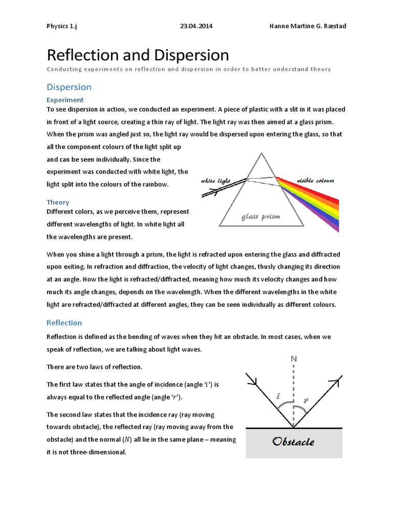 Reflection and Dispersion of Light Experiment | PDF | Reflection ...