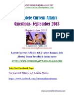September 2013 - Complete Current Affairs Questions