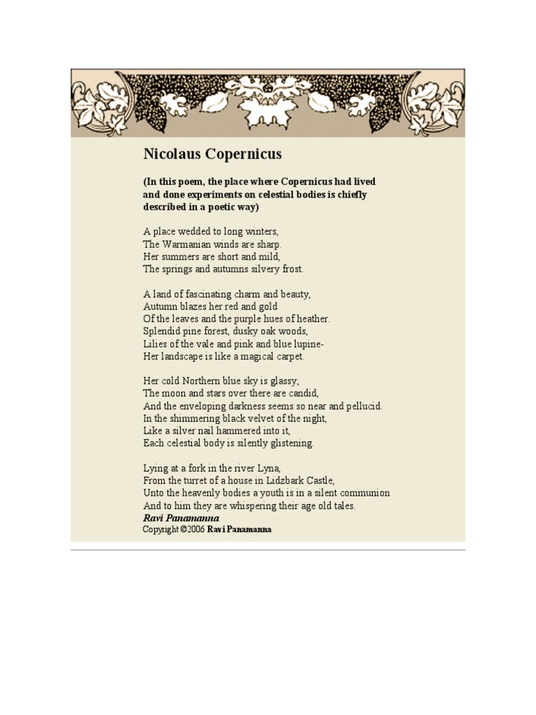 Nicolaus Copernicus - English Poetry - Subramanian A | PDF