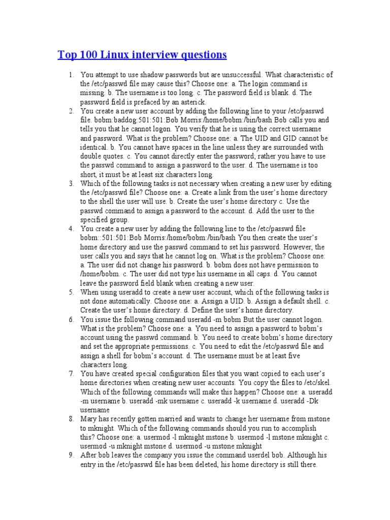 Essential Linux Interview Questions | PDF | Command Line Interface ...