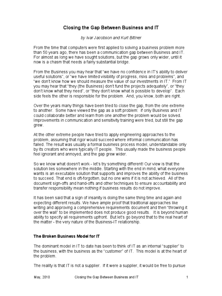 Closing The Gap Between Business And It Pdf Use Case Software