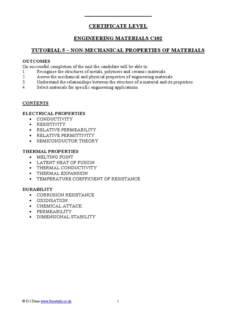 Non Mechanical Properties of Materials | PDF | Electrical Resistivity ...