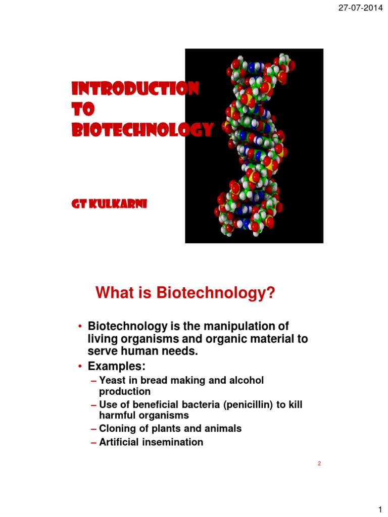 Introduction to Biotechnology Overview | PDF | Biotechnology ...