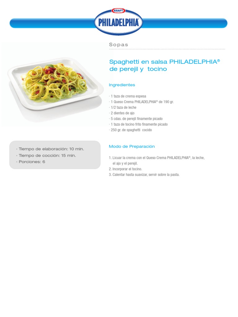 Spaghetti en Salsa PHILADELPHIA® de Perejil y Tocino | PDF