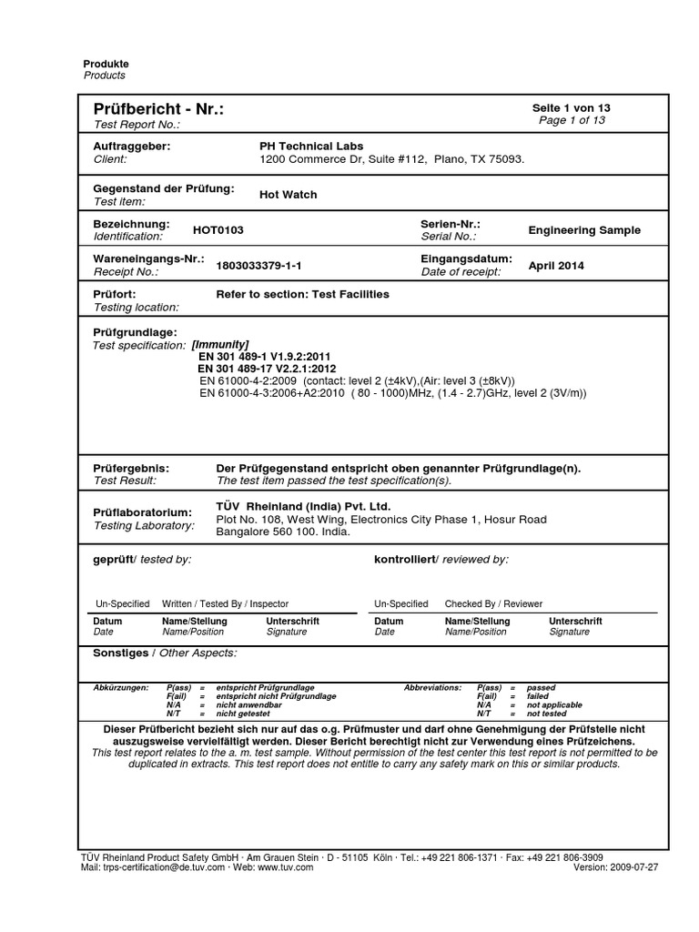 EMC Test Report For CE Certification | PDF