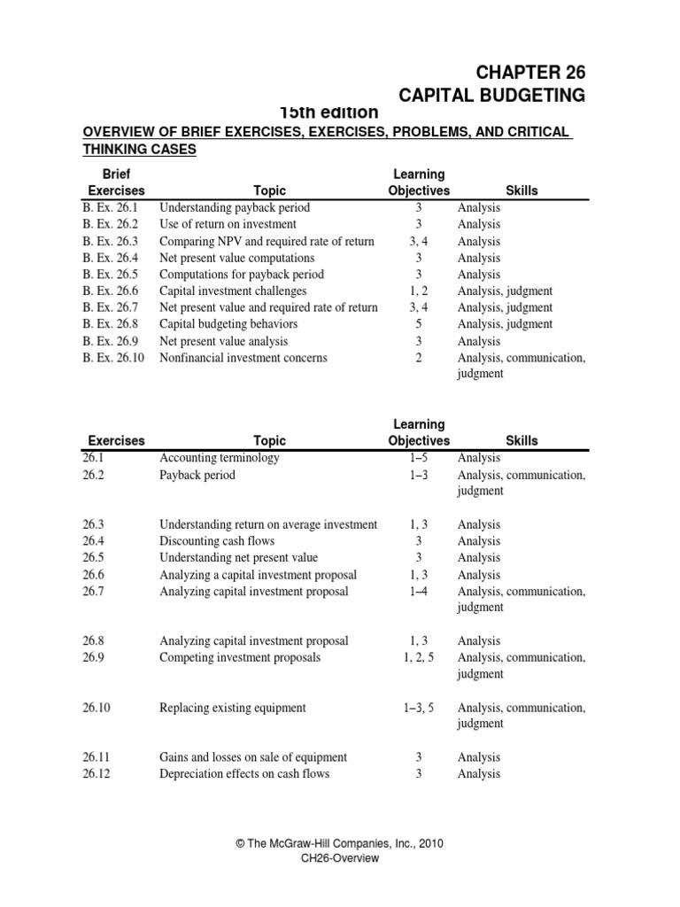 Chapter 26 - Capital Budgeting | PDF | Net Present Value | Capital ...