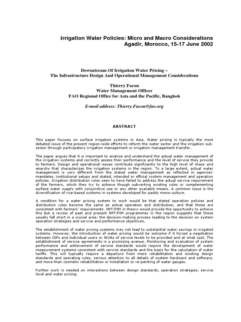 Downstream of Irrigation Water Pricing | PDF | Technology & Engineering
