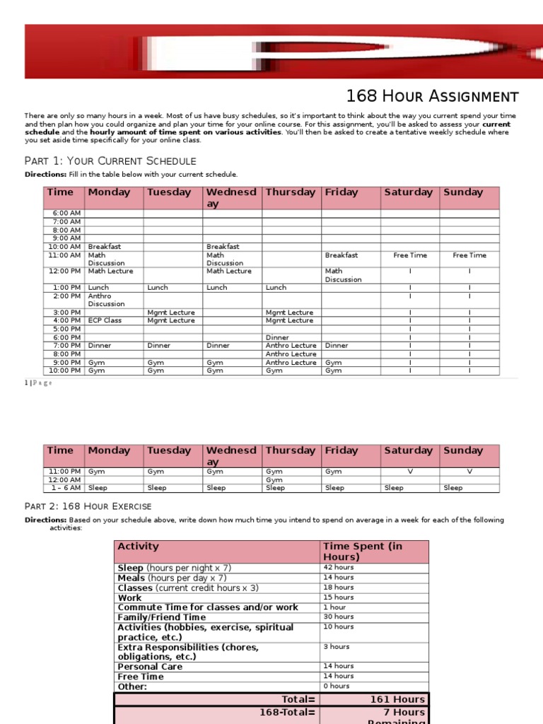 Optimize Your 168-Hour Weekly Schedule | PDF | Language Arts ...