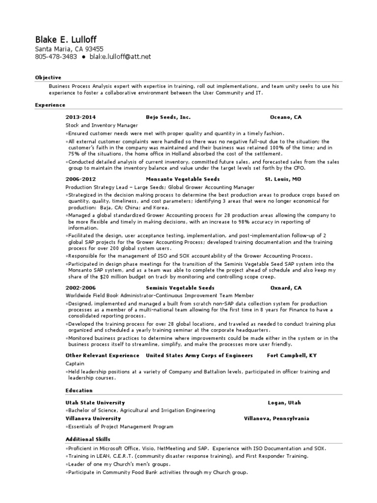 Business Analyst Inventory Manager Trainer in Orem Utah Resume Blake ...