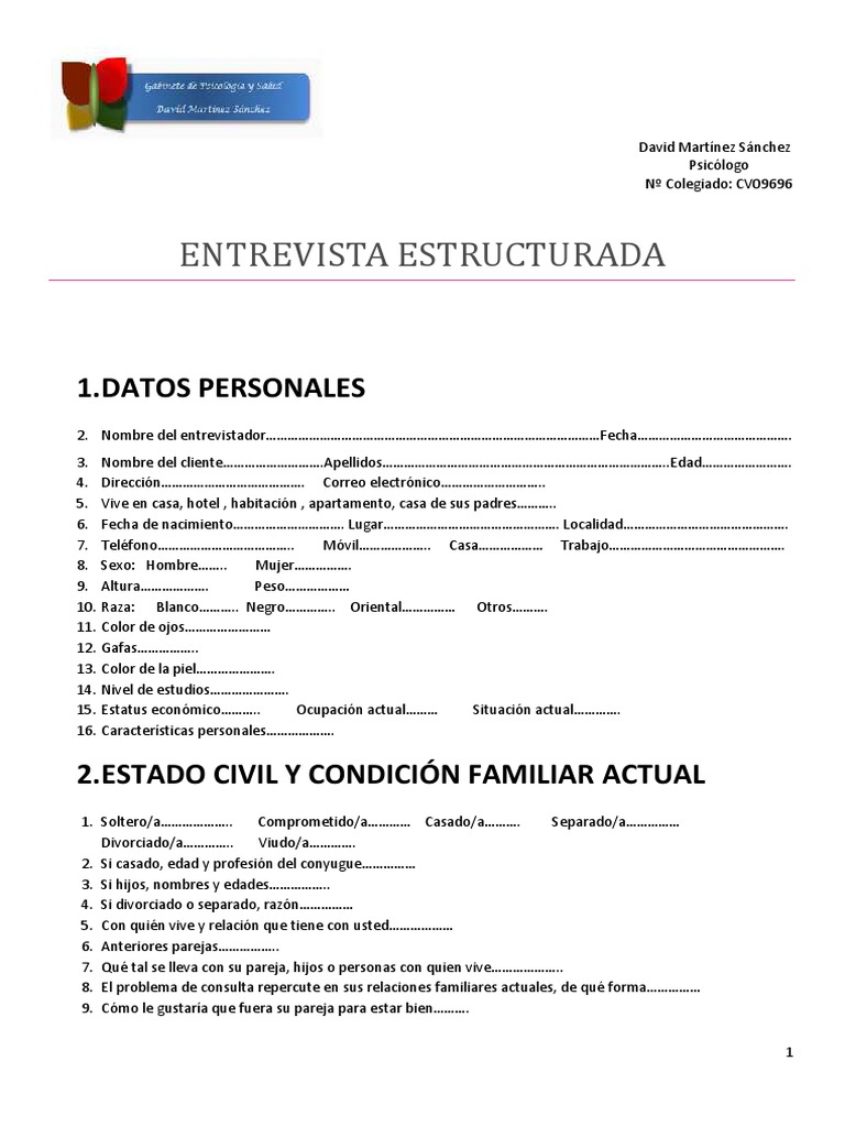 ENTREVISTA ESTRUCTURADA Comportamiento Sicología y