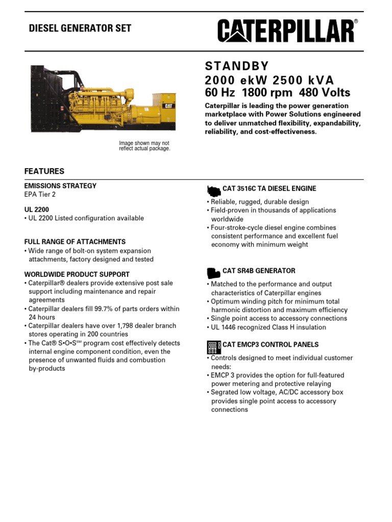 Caterpillar 3516c Genset Specification Sheets Battery Charger Engines