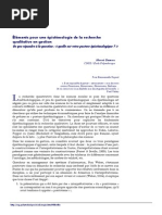 Élements Pour Une Épistémologie de La Méthode Qualitative