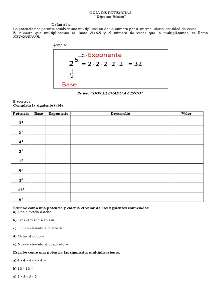Potencias Septimo Pdf Exponenciación Relaciones Matematicas
