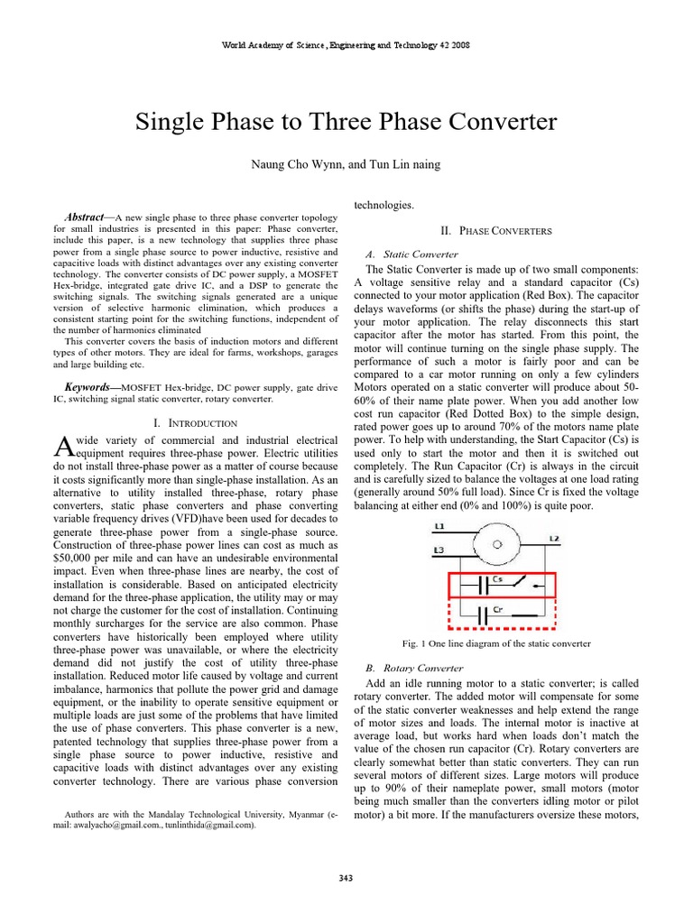 Single Phase To Three Phase Converter PDF Power Inverter Field Effect Transistor