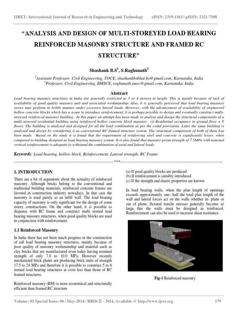Analysis and Design of Multi-Storeyed Load Bearing Reinforced Masonry ...