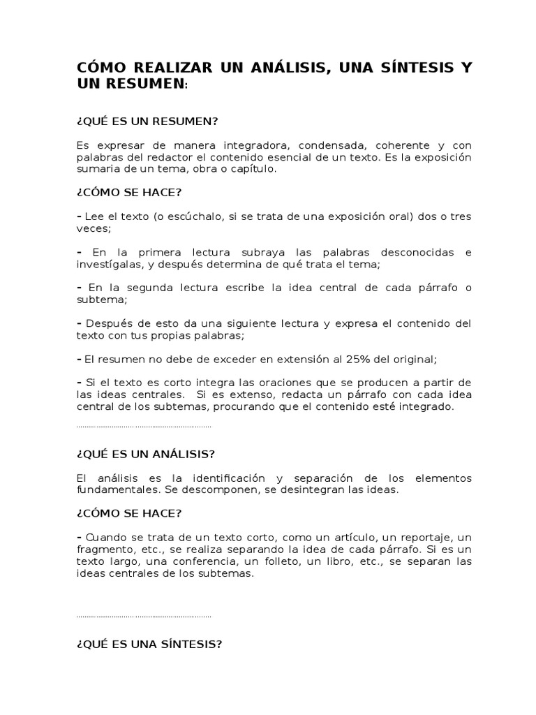 Cómo Realizar Un Análisis, Una Síntesis Y Un Resumen