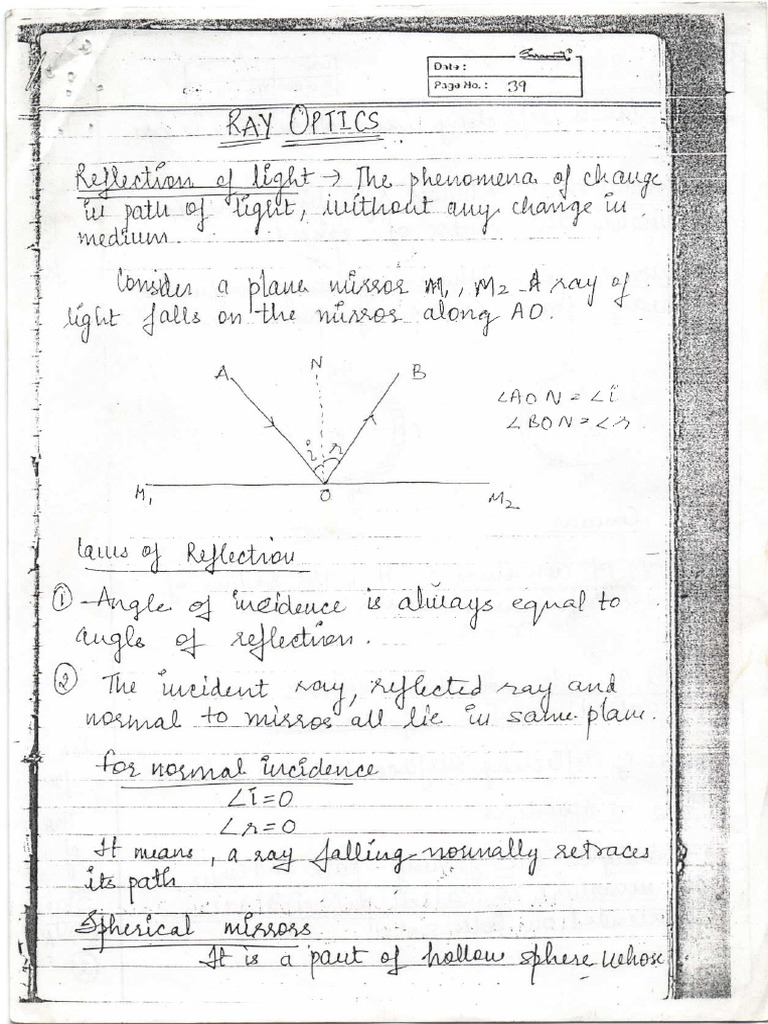 Class 12 Physics Notes Chapter 9 Ray Optics and Optical Instruments