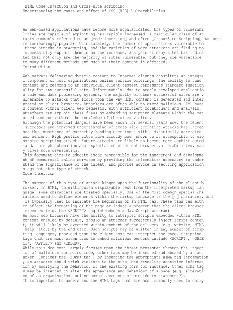 XSS and HTML Code Injection PDF Http Cookie Html Element