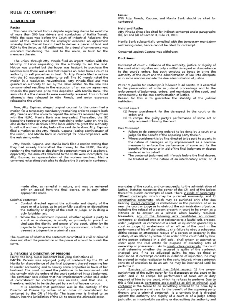 Compiled Rule 71 Digests | PDF | Contempt Of Court | Criminal Justice