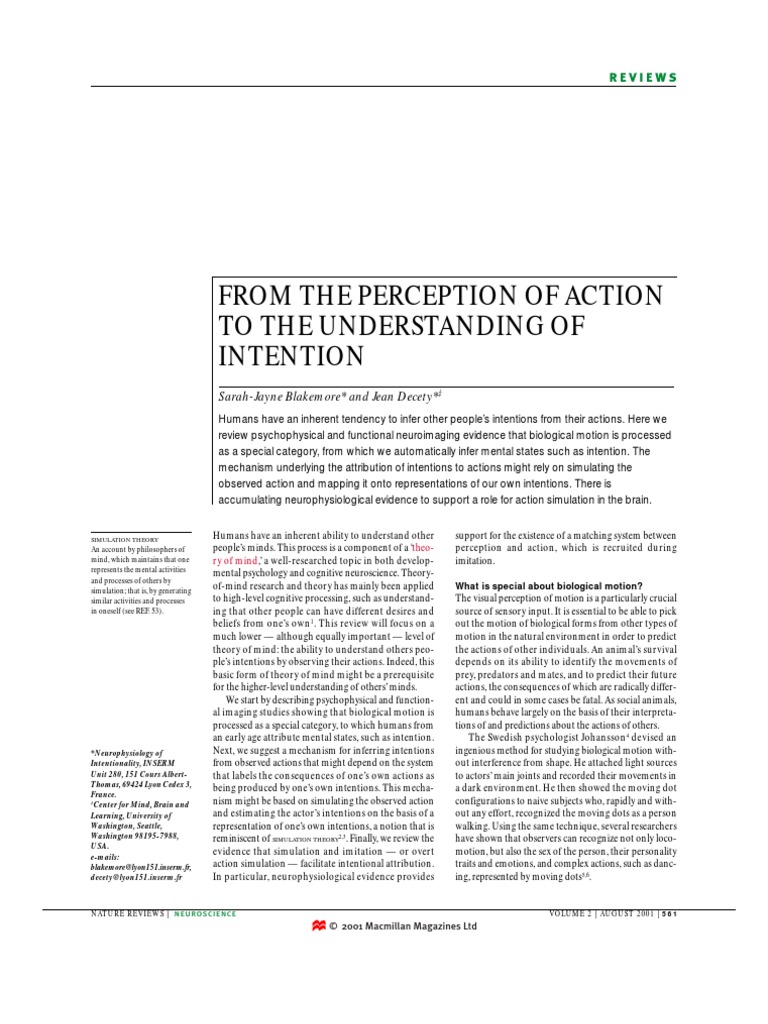 FROM THE PERCEPTION OF ACTION TO THE UNDERSTANDING OF INTENTION ...