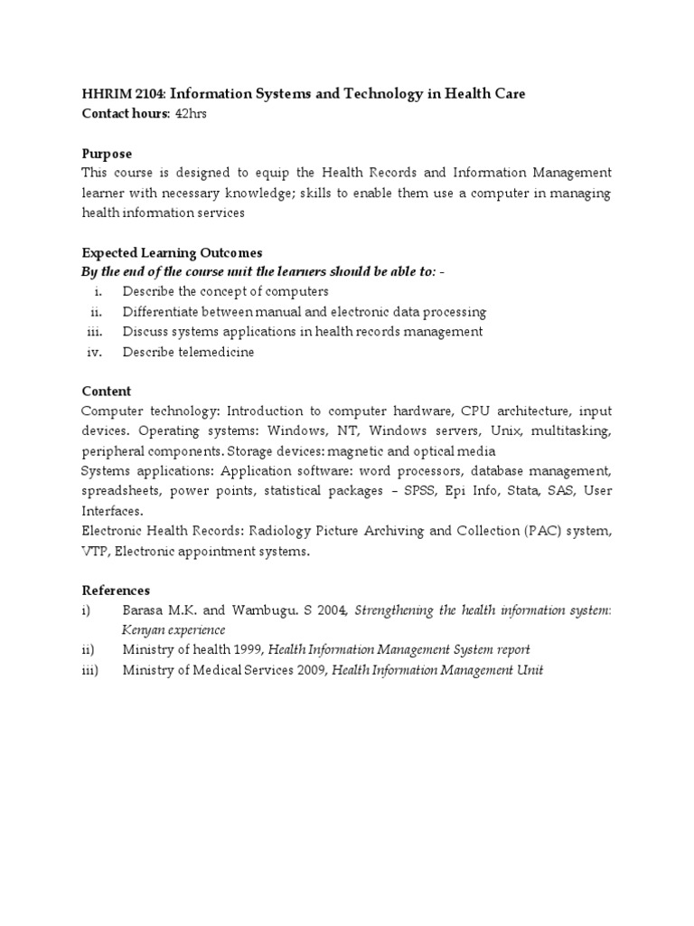 Information Systems and Technology in Health Care | PDF | Computer Data ...