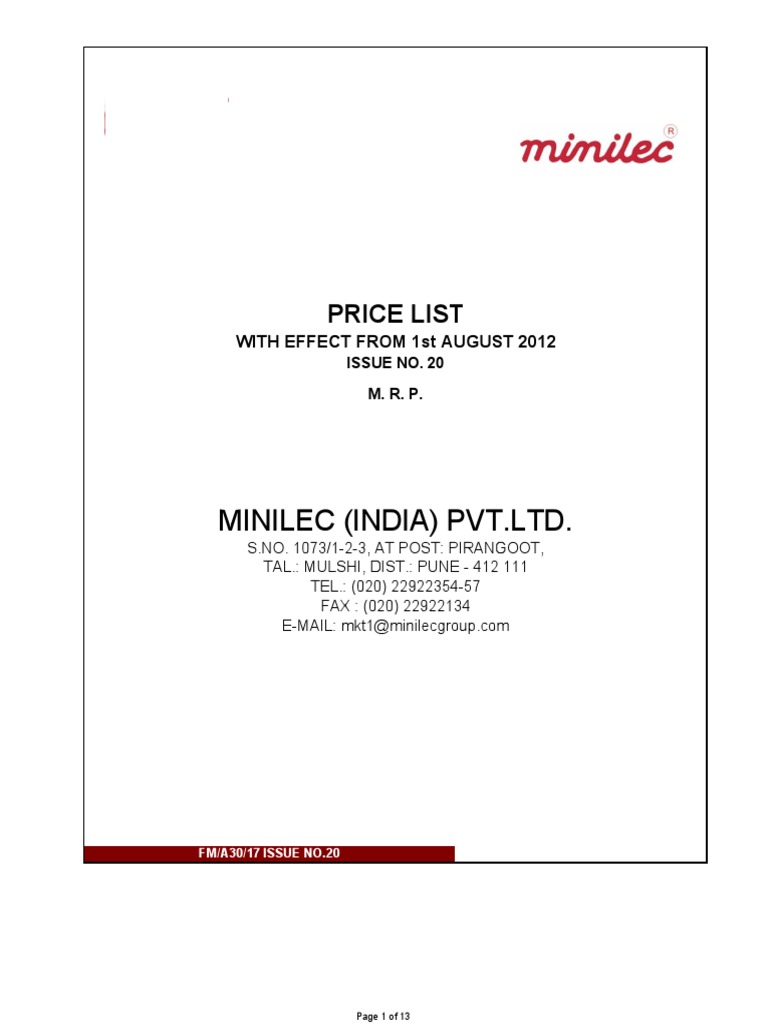 Minilec (India) PVT LTD. Price List PDF Relay Alternating Current